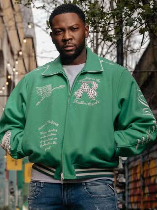 Rapman Supacell Green Varsity Jacket - back view