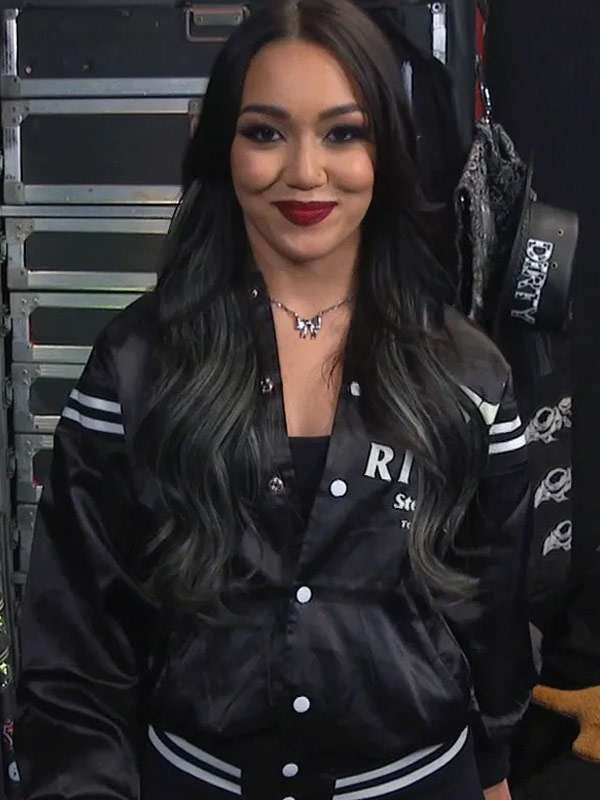 WWE Roxanne Perez Black Varsity Jacket - side view