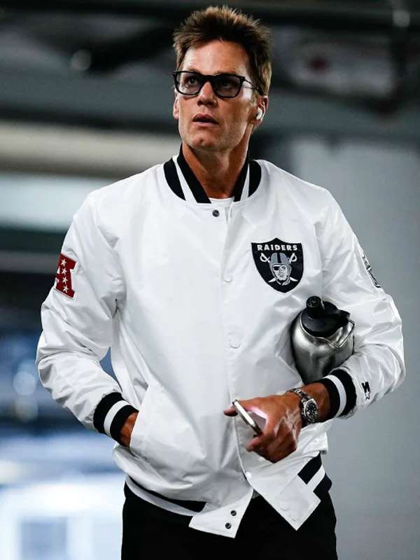 Tom Brady Raiders White Varsity Jacket - detail view