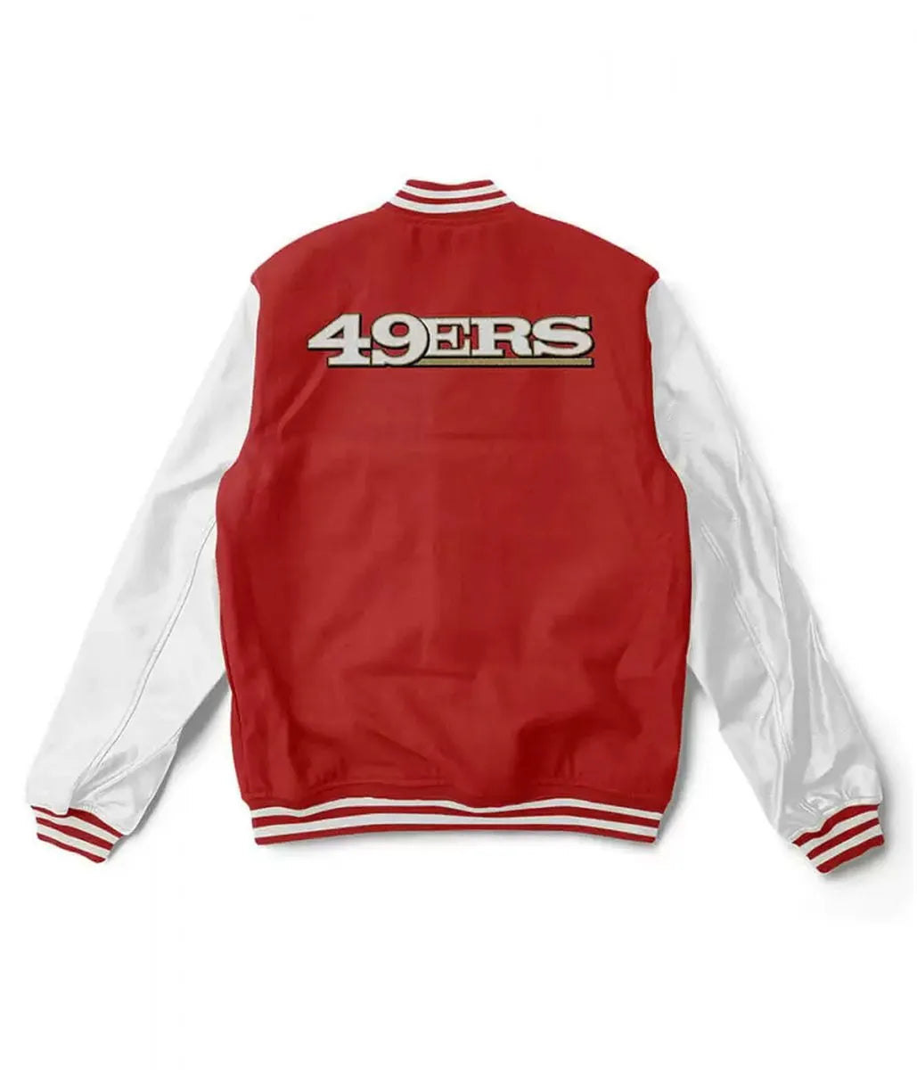 San Francisco 49ers Red and White Wool Varsity Jacket - back view