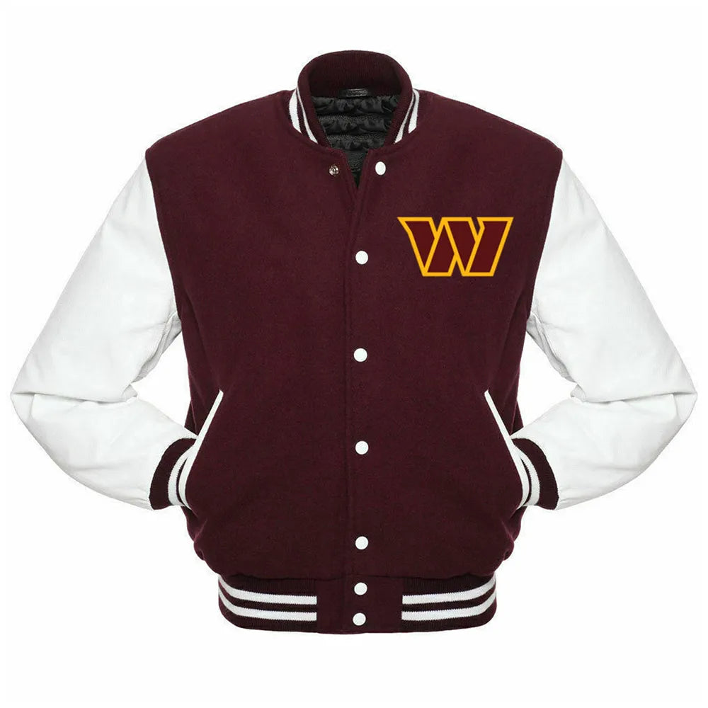 Washington Commanders Letterman Maroon and White Jacket - side view