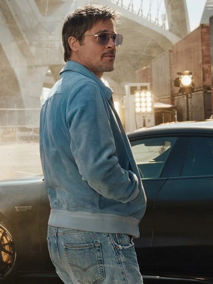 Brad Pitt Too Hard to Resist Campaign Blue Suede Jacket - view 3