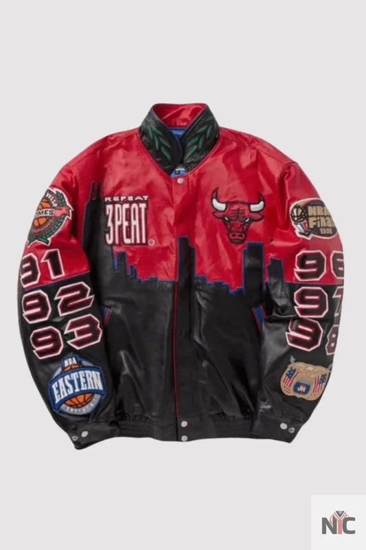 3 Peat Chicago Bulls Leather Varsity Jacket Clanton Jacket