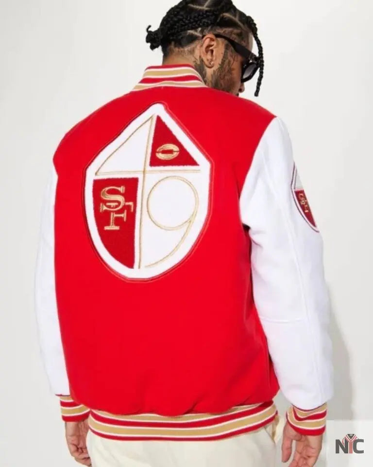 49ers Red & White Wool Varsity Jacket Clanton Jacket