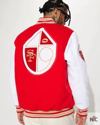 49ers Red & White Wool Varsity Jacket Clanton Jacket