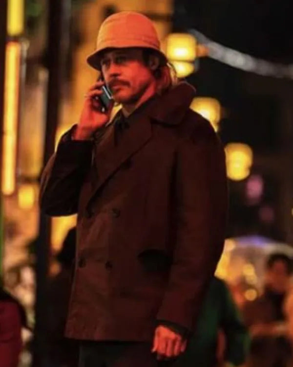 Brad Pitt Bullet Train Ladybug Pea Coat - side view