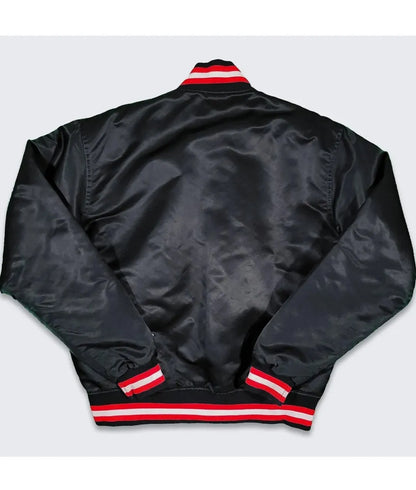 80s Chicago Bulls Black Bomber Jacket - back view