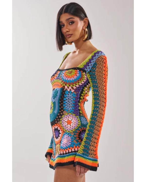 90 Day Hunt for Love Season 20 Multicolor Crochet Floral Mini Dress - side view