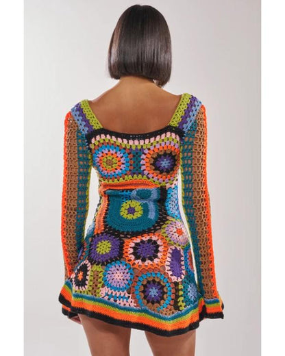 90 Day Hunt for Love Season 20 Multicolor Crochet Floral Mini Dress - back view