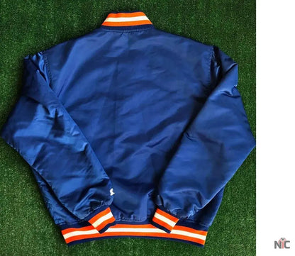 90s New York Knicks Bomber Blue Satin Jacket Clanton Jacket