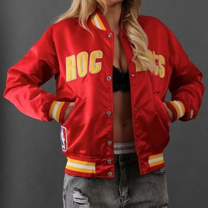 90s Houston Rockets Red Satin Jacket.