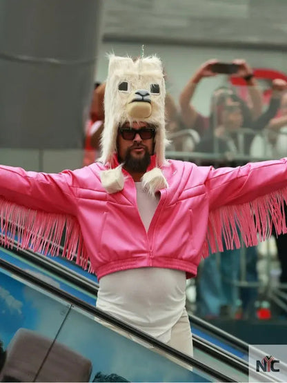 A Minecraft Movie Jason Momoa Pink Bomber Jacket Clanton Jacket