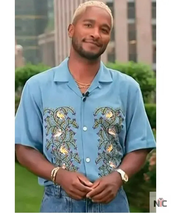 Access Hollywood Scott Evans Blue Floral Shirt Clanton Jacket