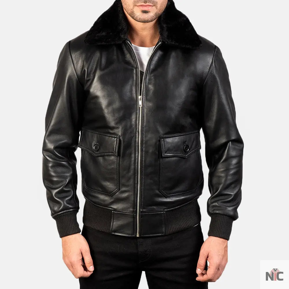 Airin G-1 Black Leather Bomber Jacket Clanton Jacket