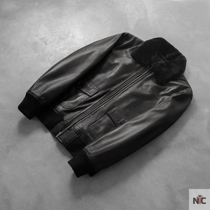 Airin G-1 Black Leather Bomber Jacket Clanton Jacket
