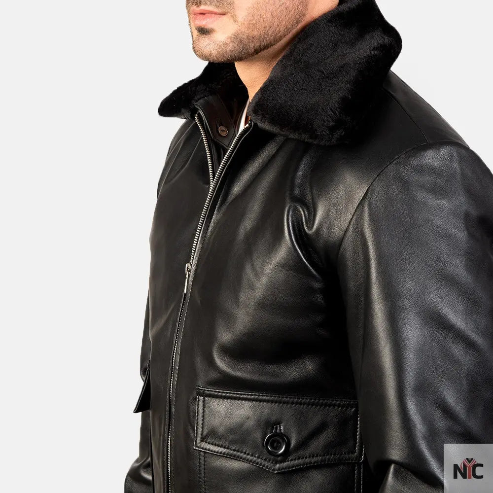 Airin G-1 Black Leather Bomber Jacket Clanton Jacket