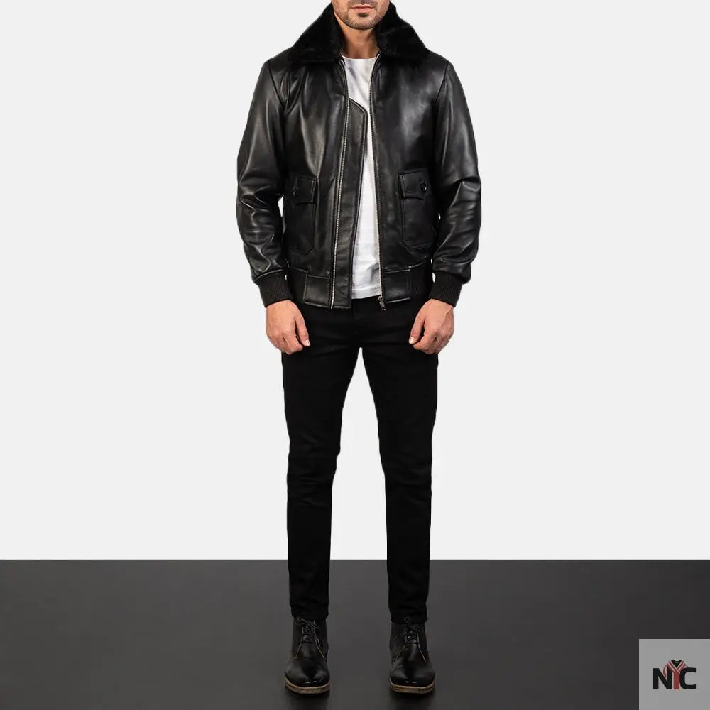 Airin G-1 Black Leather Bomber Jacket Clanton Jacket