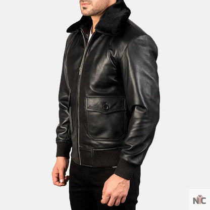 Airin G-1 Black Leather Bomber Jacket Clanton Jacket