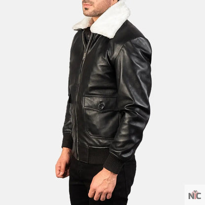Airin G-1 Black & White Leather Bomber Jacket Clanton Jacket