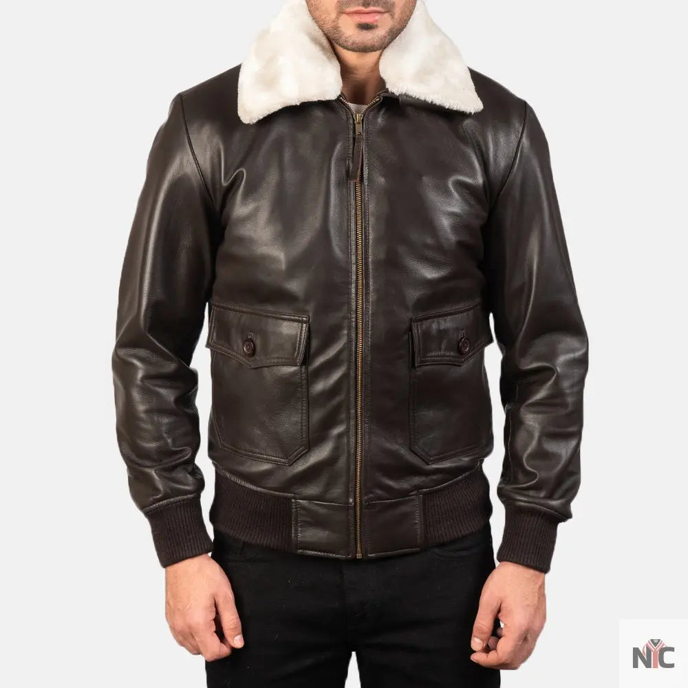 Airin G-1 Brown Leather Bomber Jacket Clanton Jacket