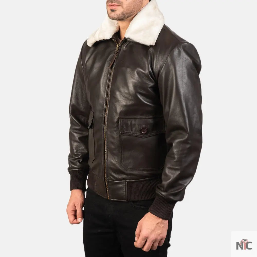 Airin G-1 Brown Leather Bomber Jacket Clanton Jacket