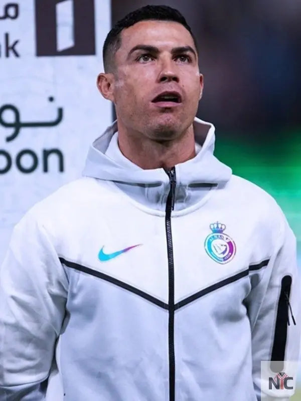 Al Nassr Tech Cristiano Ronaldo White Hooded Jacket Clanton Jacket
