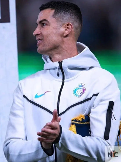 Al Nassr Tech Cristiano Ronaldo White Hooded Jacket Clanton Jacket