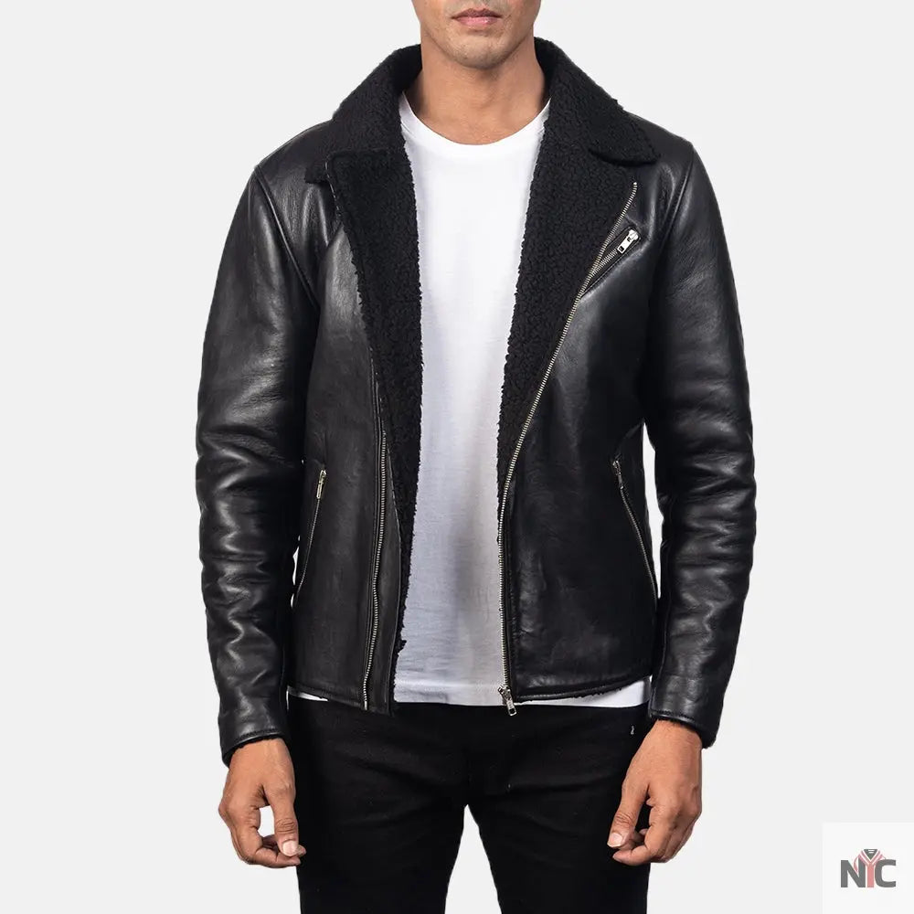Alberto Shearling Black Leather Jacket Clanton Jacket