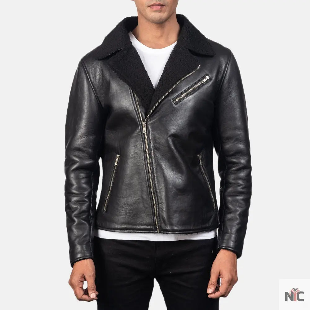 Alberto Shearling Black Leather Jacket Clanton Jacket