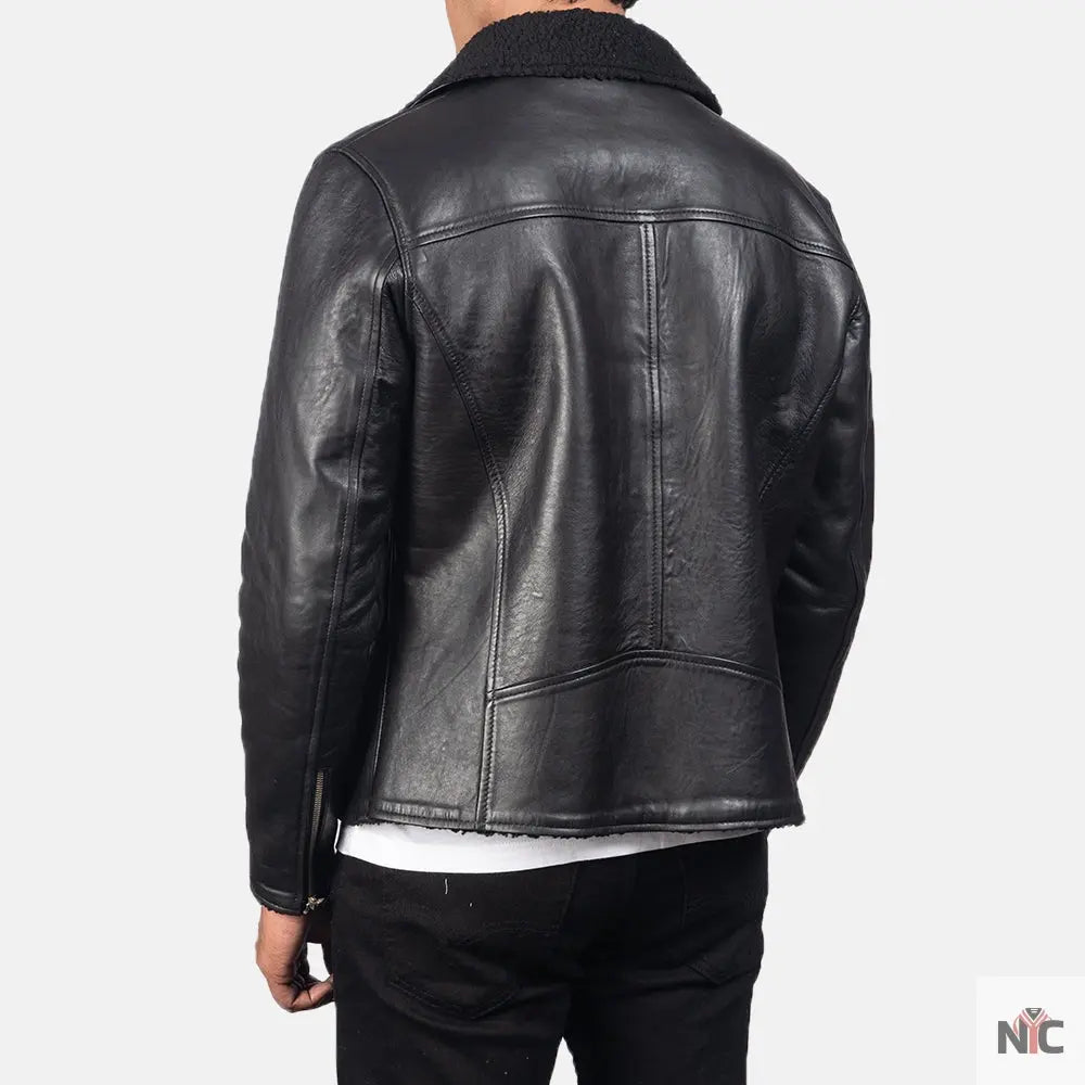 Alberto Shearling Black Leather Jacket Clanton Jacket