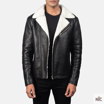 Alberto White Shearling Black Leather Jacket Clanton Jacket