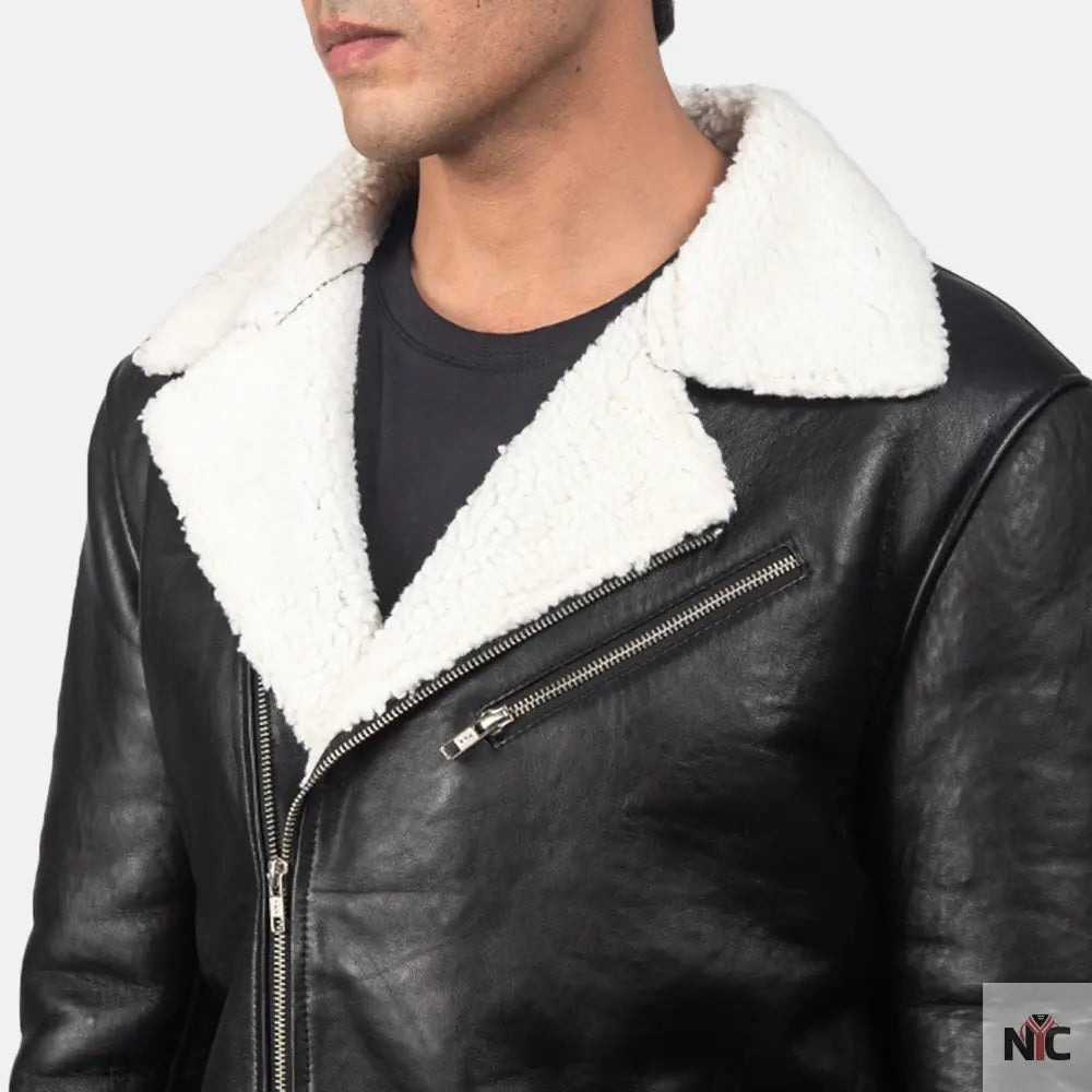 Alberto White Shearling Black Leather Jacket Clanton Jacket