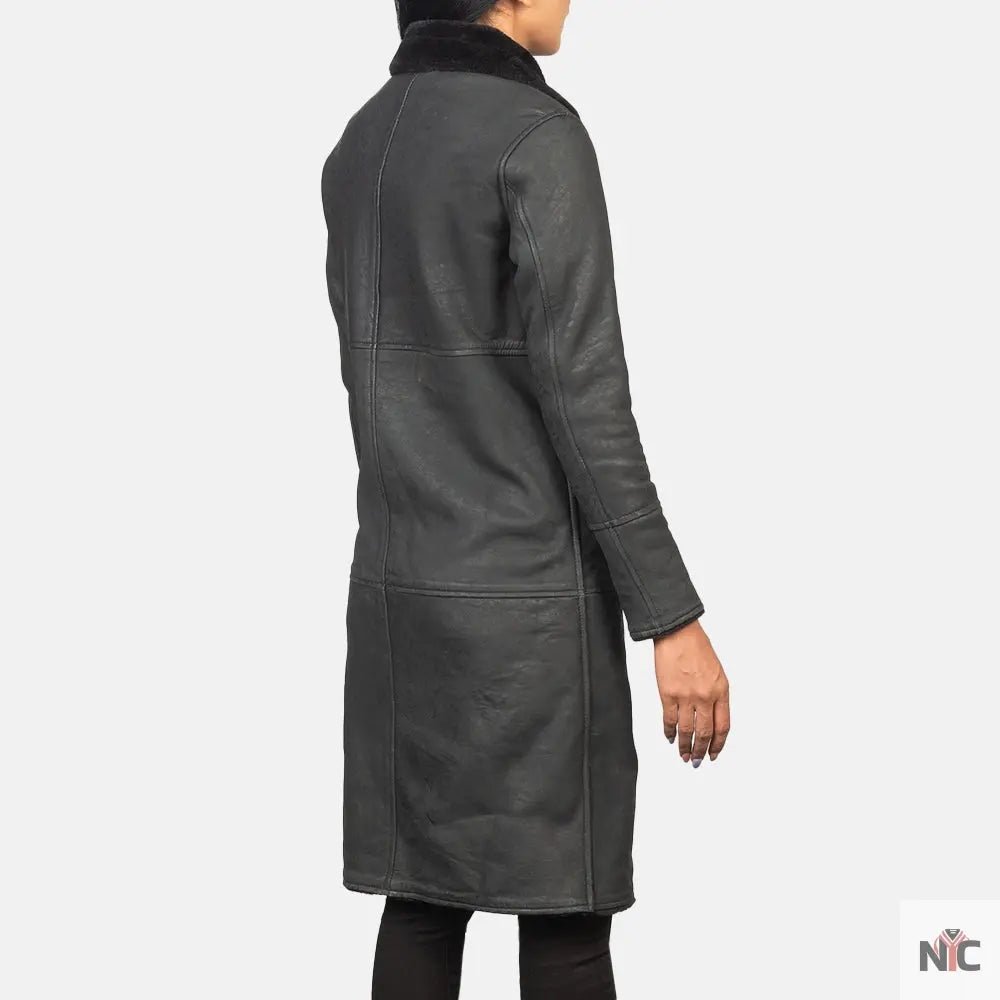 Alina Shearling Black Leather Coat Clanton Jacket