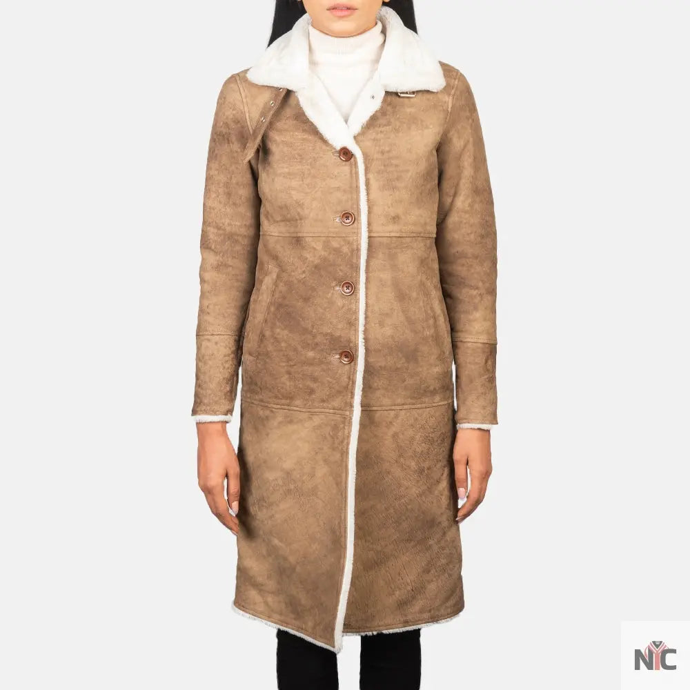 Alina Shearling Brown Leather Coat Clanton Jacket
