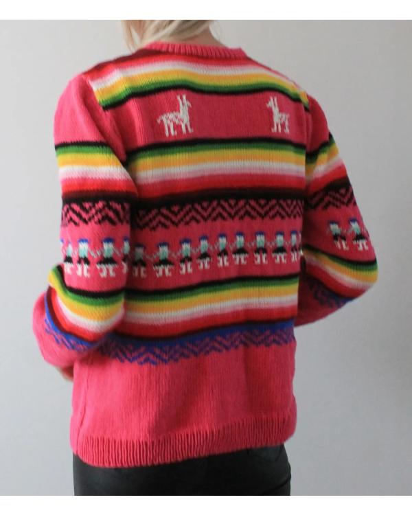 Princess Diana Pink Llama V-Neck Sweater - side view