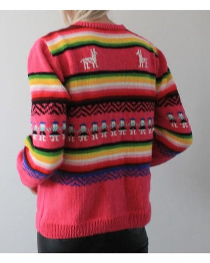 Princess Diana Pink Llama V-Neck Sweater - side view