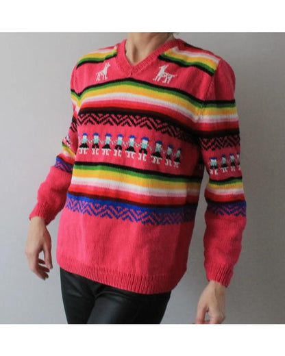 Princess Diana Pink Llama V-Neck Sweater - back view