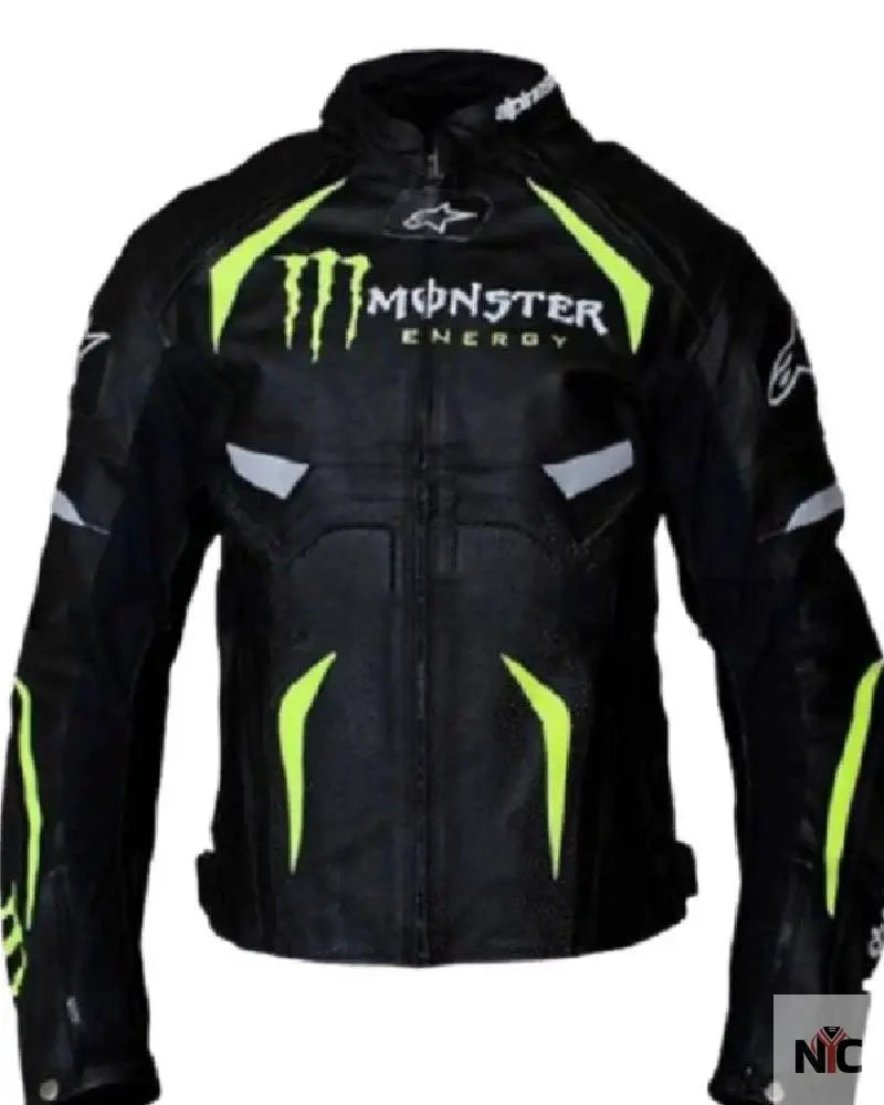 Alpinestars Monster Energy Scream Motorcycle Black Leather Jacket Clanton Jacket