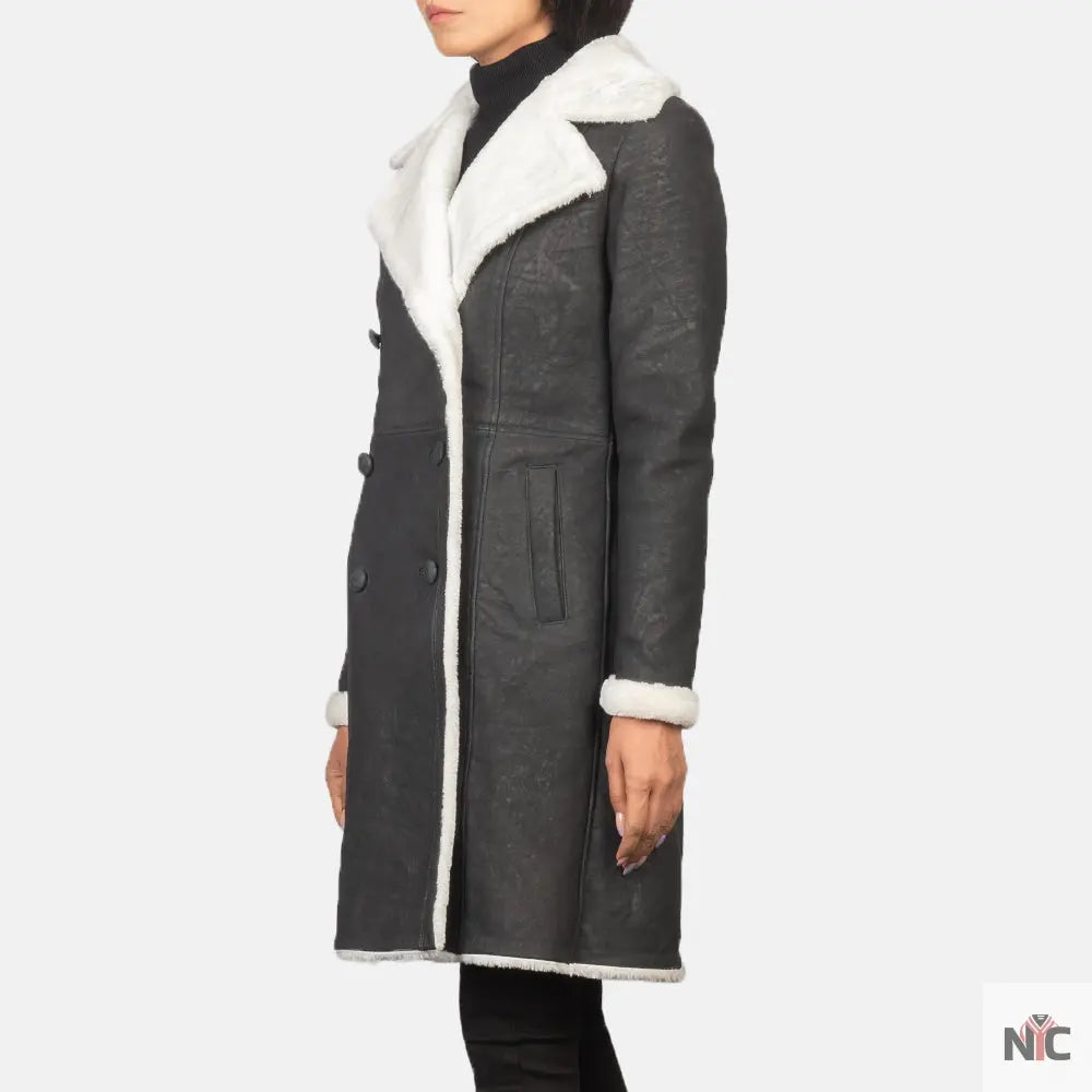 Amie Black Double Breasted Shearling Coat Clanton Jacket