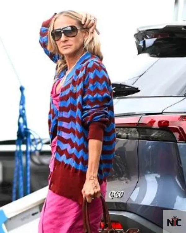 And Just Like That Sarah Jessica Parker Chevron Sweater Clanton Jacket