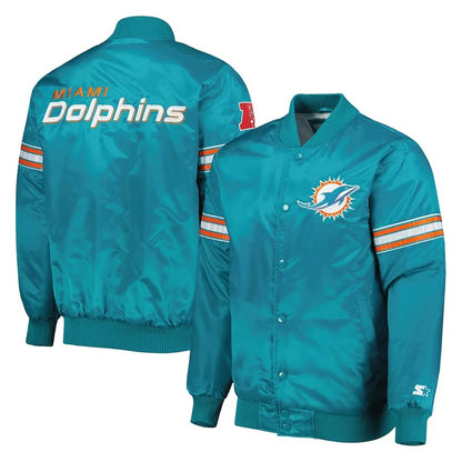 Aqua Miami Dolphins Pick and Roll Satin Jacket - side view