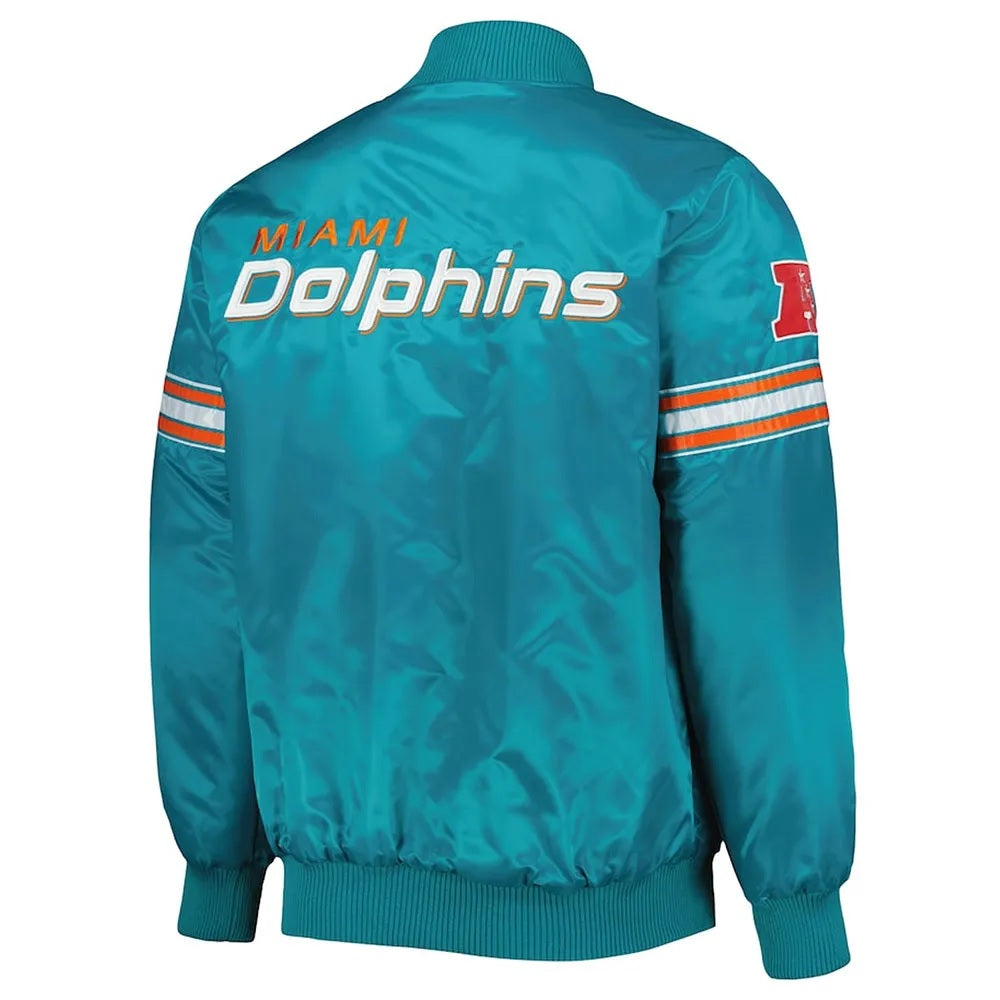 Aqua Miami Dolphins Pick and Roll Satin Jacket - back view