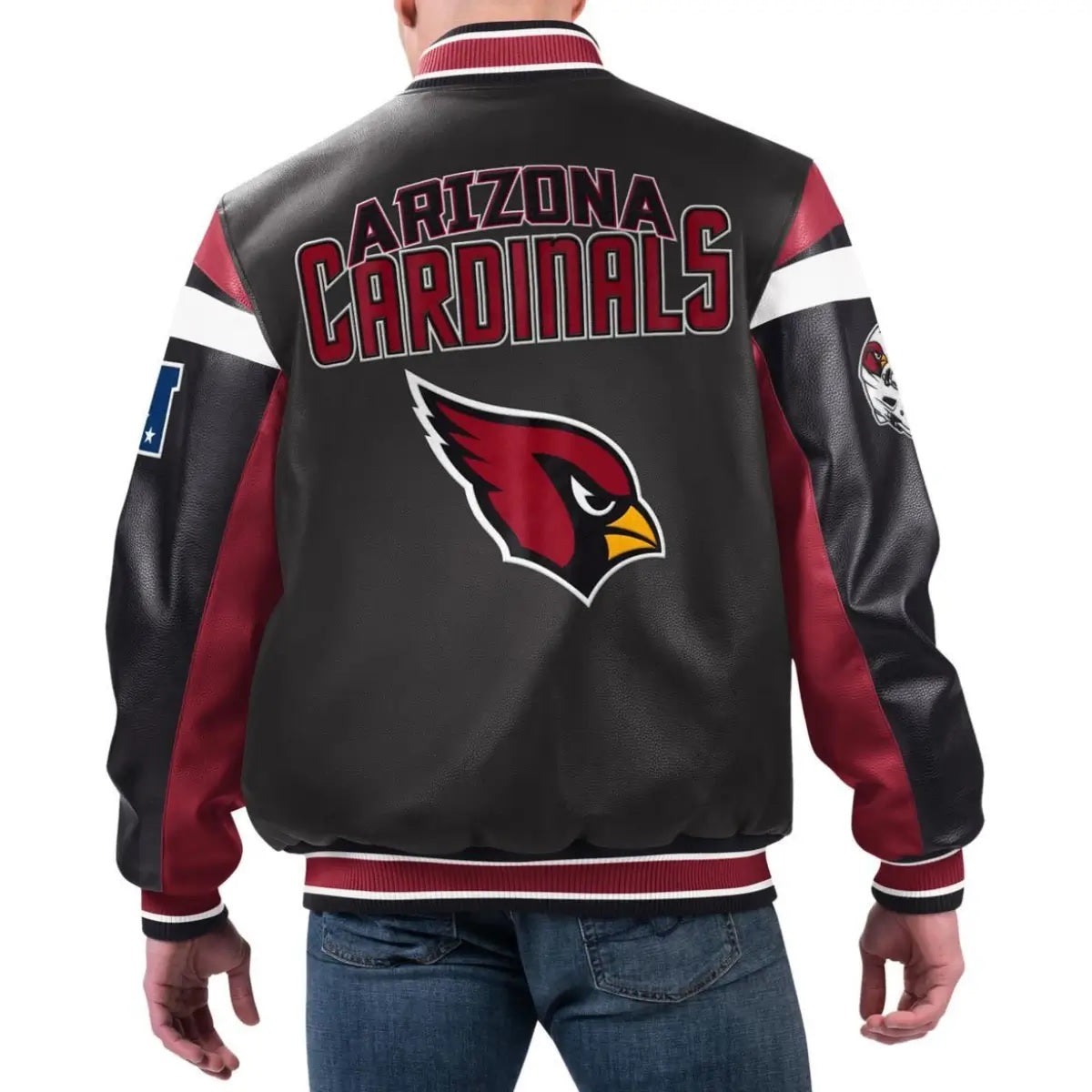 Arizona Cardinals Full-Zip Leather Varsity Jacket - back view