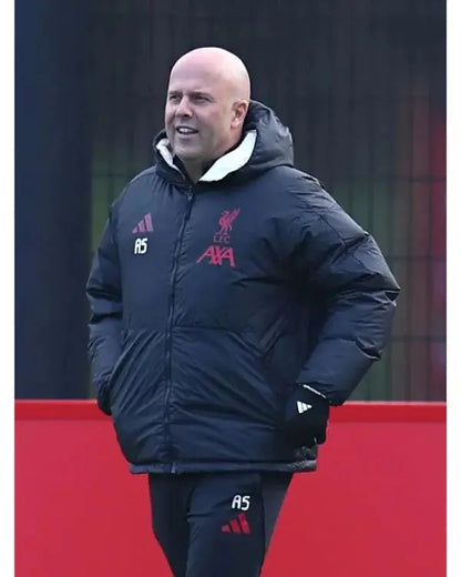 Arne Slot LFC Black Puffer Hooded Jacket