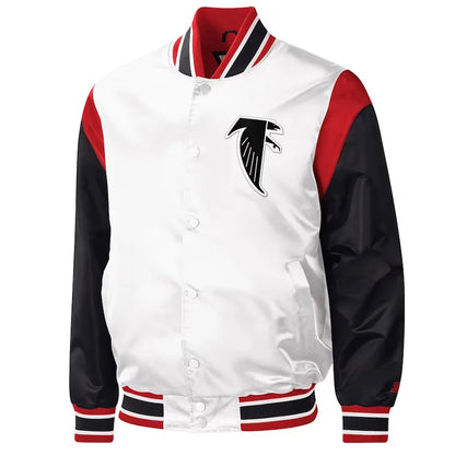 Atlanta Falcons Throwback Warm Up Pitch Satin Jacket - back view