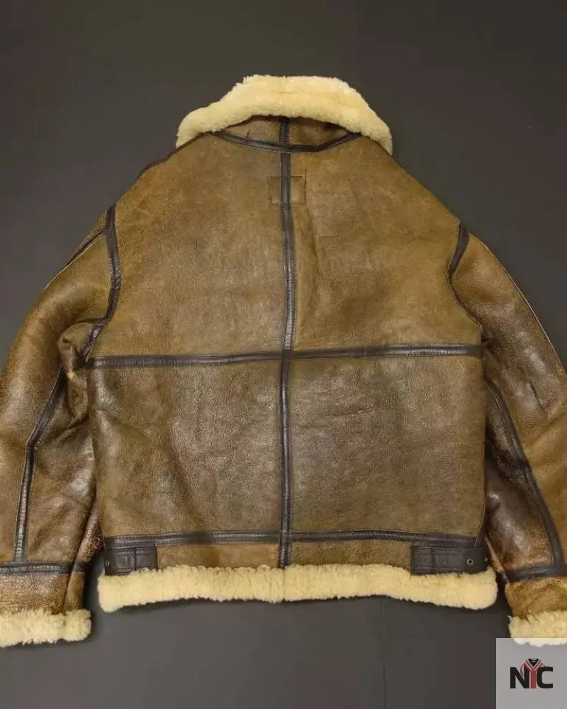 Avirex B-3 Brown Shearling Leather Flight Jacket Clanton Jacket