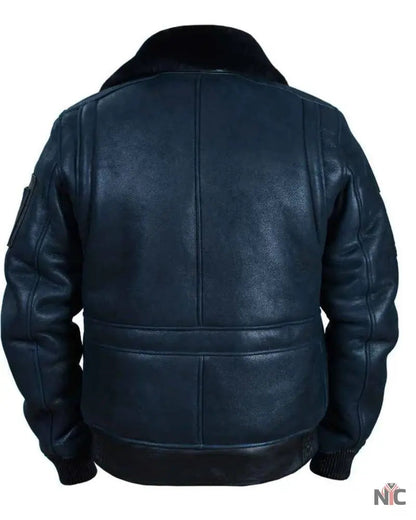B-15 Fast Eagle Sheepskin Navy Blue Flight Jacket Clanton Jacket