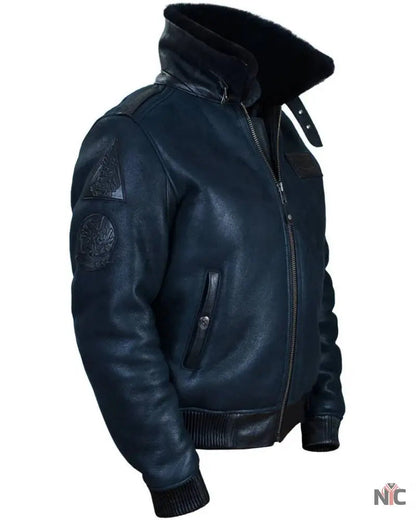 B-15 Fast Eagle Sheepskin Navy Blue Flight Jacket Clanton Jacket