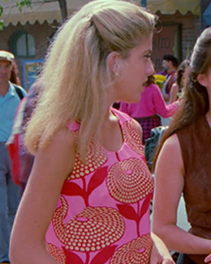 Beverly Hills 90210 Tori Spelling Pink Vintage Geometric Dress