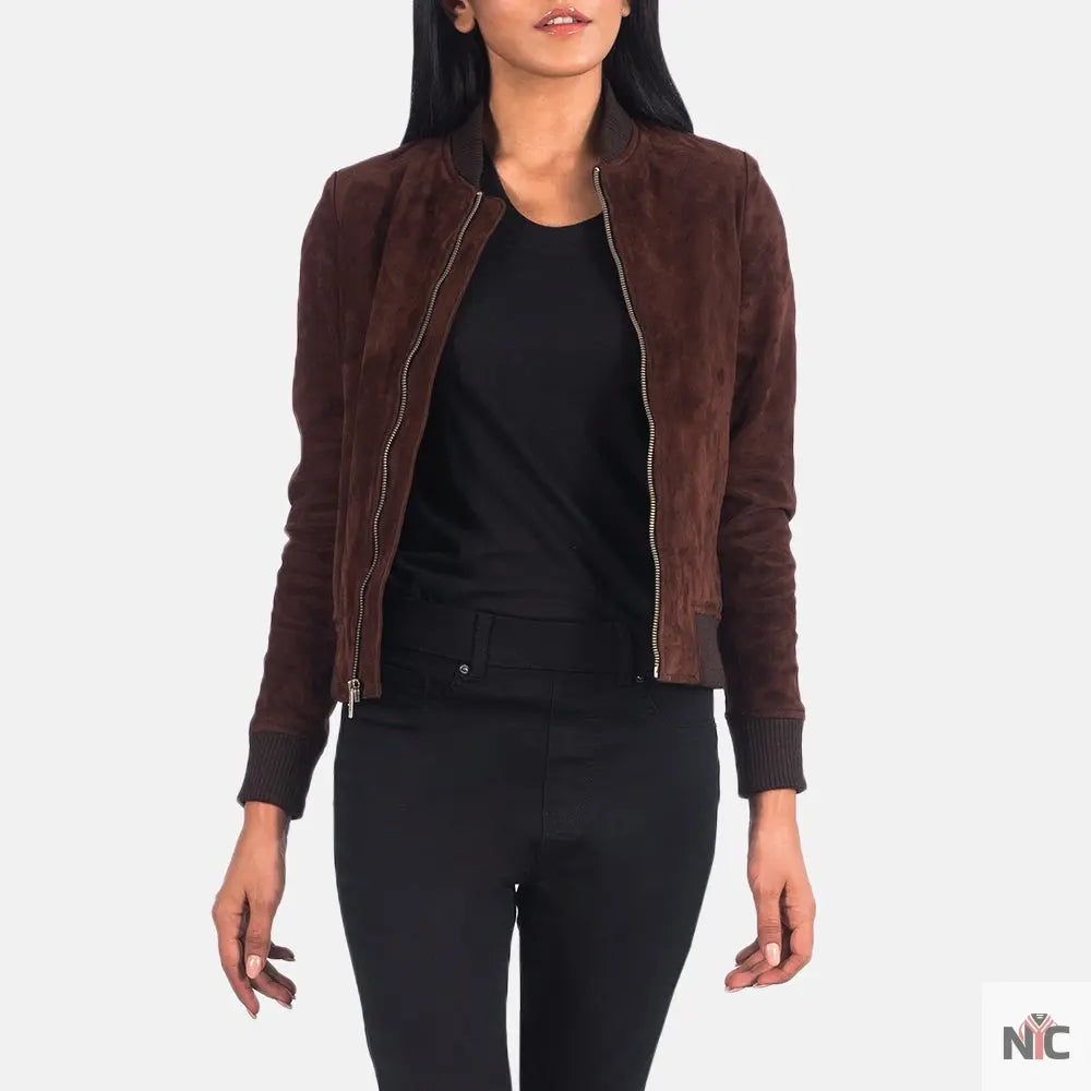 Bliss Brown Suede Bomber Jacket Clanton Jacket